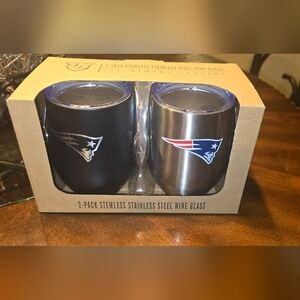 NFL Team Logo Stainless Steel Wine Glass Set - Black and Silver